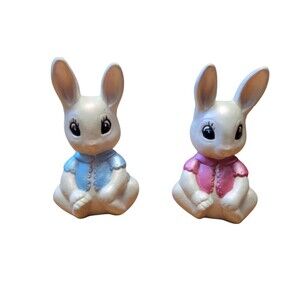 Set Of 2 Vintage 1974 Duncan Ceramics Springtime 4" Bunny Bunnies Easter